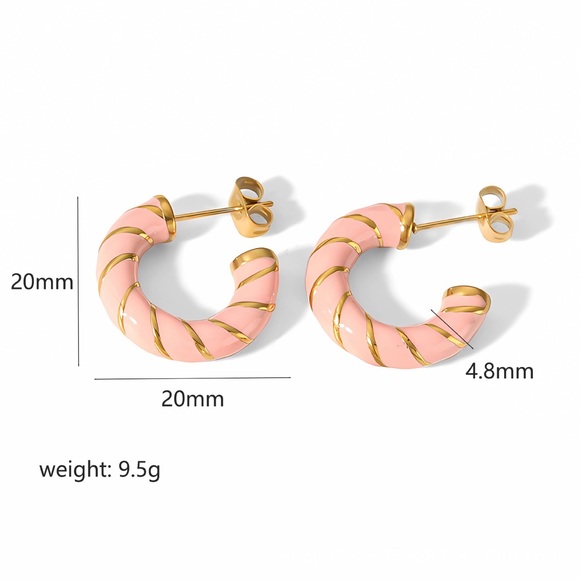 18K Gold Plated Twisted Hoop Earrings*Pink Enamel Earrings - Picture 7 of 7